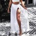 Elogoog Women's Swimwear Chiffon Cover up Mini Tassels Skirt Beach Sarong Swimsuit Wrap Bikini Bottom White B07D8JC18H